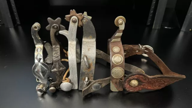Lot of 5 Old Western Cowboy Boot Spurs - SINGLES Renalde, North & Judd, Crockett