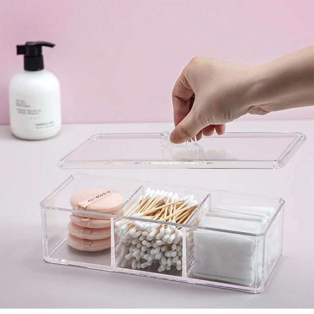 3 Compartment Makeup Organizer Rectangle Swab Holder  Home Bathroom Organizer