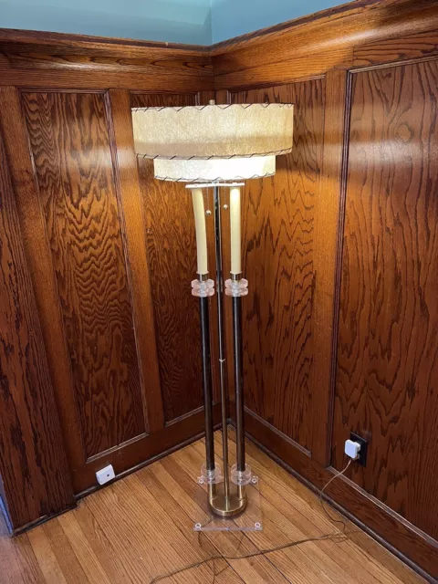 Mid Century Modern Atomic MCM Vintage Brass Lucite Floor Lamp Eames Era + Shade