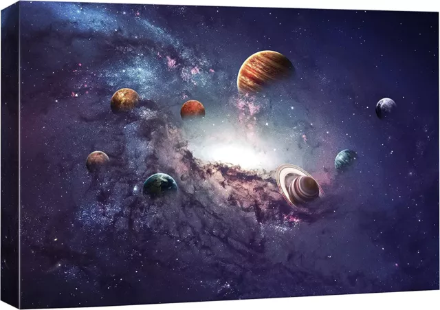 Astronomy & Space Canvas Print Wall Art Purple Galaxy Solar System with Planets