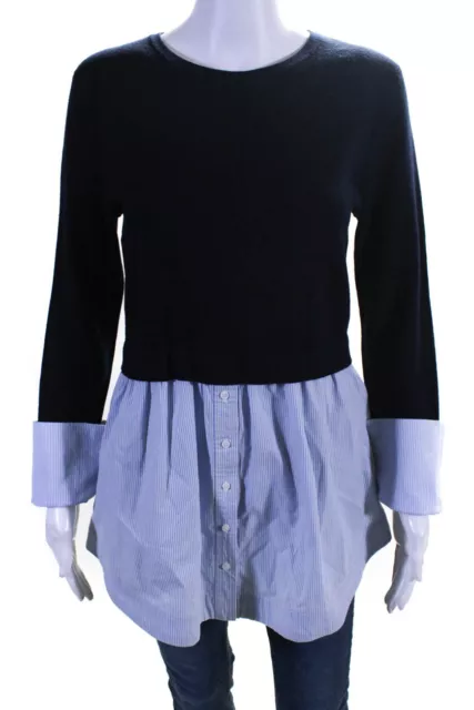 Club Monaco Womens Wool + Cotton Pullover Knit Button Up Blouse Top Blue Size M