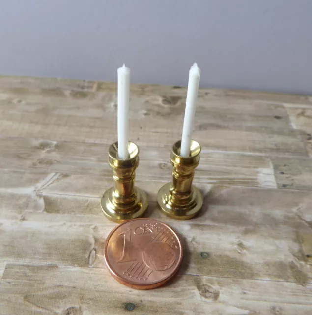 2x Kerzenständer Leuchter Kerzenhalter Messing  Puppenstube Miniatur 1:12 3,5cm