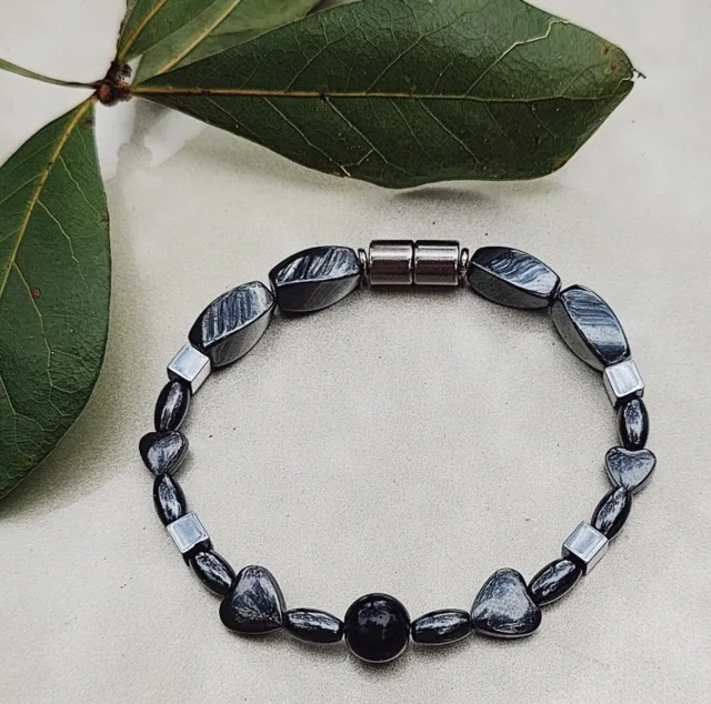 Magnetic Hematite Therapy Bracelet with Black Obsidian 7.25" Women's