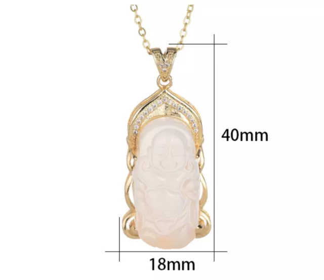 JADE PENDANT NECKLACE Buddha Crystal Charm 18K Gold Plated Chain ...