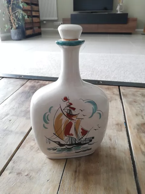 Alte große Ulmer Keramik Flasche  50er-60er Jahre Design handbemalt West Germany