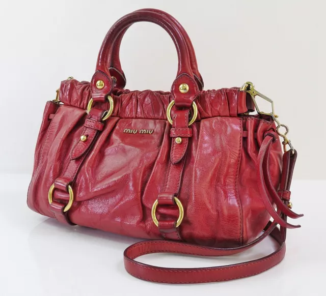 Auth MIU MIU Red Vitello Lux Leather 2-Way Mini Shoulder Bag Purse #56192