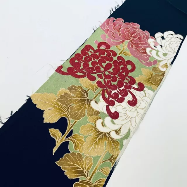 Garden #E 7x58 Embroidered Hand Painted Vintage Tomesode Black Kimono Silk ToE3