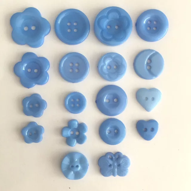 Blue baby buttons - sizes from 12mm to 22mm - flower heart butterfly round