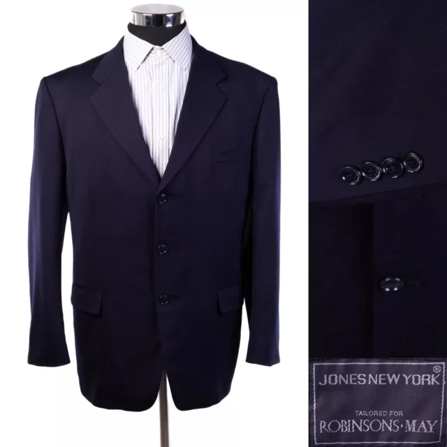 Jones New York Mens Suit Jacket 44R Blue Wool Sport Coat Golden Fil  3 Button