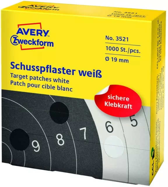 AVERY Zweckform 3521 Schusspflaster 1.000 Stück (Ø19mm, Zielscheibe, Schießsport