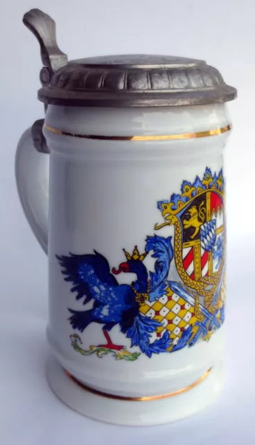 Masskrug Bayern Wappen Bier Bierkrug Steinkrug 0,5 Krug mit Zinndeckel ALWE