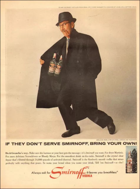 1959 vintage beverage AD GROUCHO MARX for SMIRNOFF'S VODKA 063018