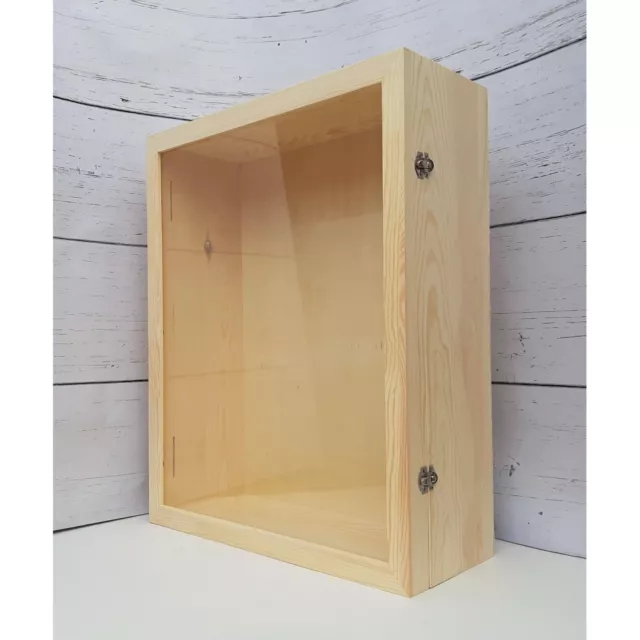 large extra deep shadow box display case with glass door, wood memory box 20x16