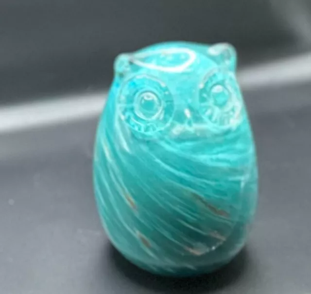 Blue Art Glass Owl Paperweight