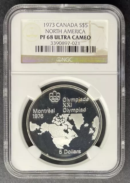 1973 Montreal Olympics North America $5 NGC PF-68UCAM, 6 in this Grade, 3 Higher