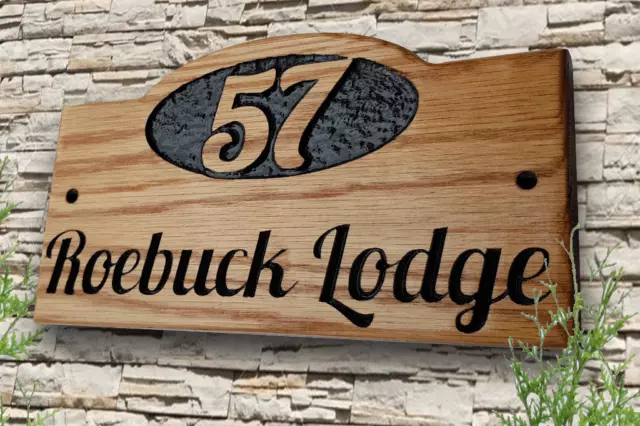 Personalised Oak House Name Sign Custom Carved  Outdoor Wooden Address Plaque