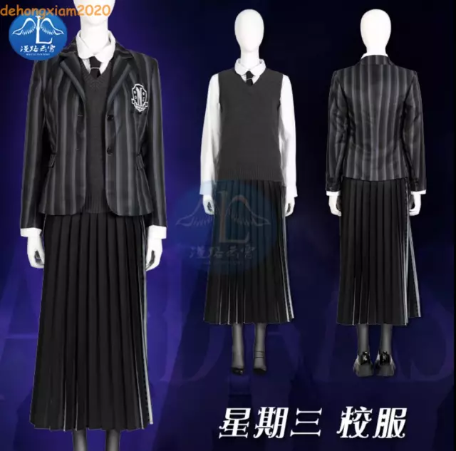 Tv Wednesday Addams Wednesday Cosplay School Uniform Suit Costumes Pleated Skirt