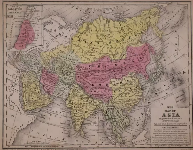 Dated 1839 Mitchell's Atlas Map ~ ASIA - HINDOOSTAN, RUSSIAN & CHINESE EMPIRES