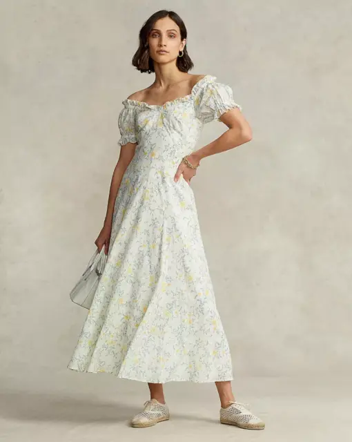 🔥 Polo Ralph Lauren® Off The Shoulder Puff Sleeve Midi-Dress size 8