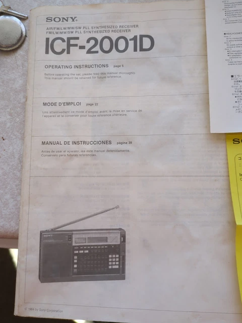 Sony ICF-2001D Guida aeronautica manuale originale radio a onde corte Sony ICF-2001D Guida aeronautica manuale originale radio a onde corte