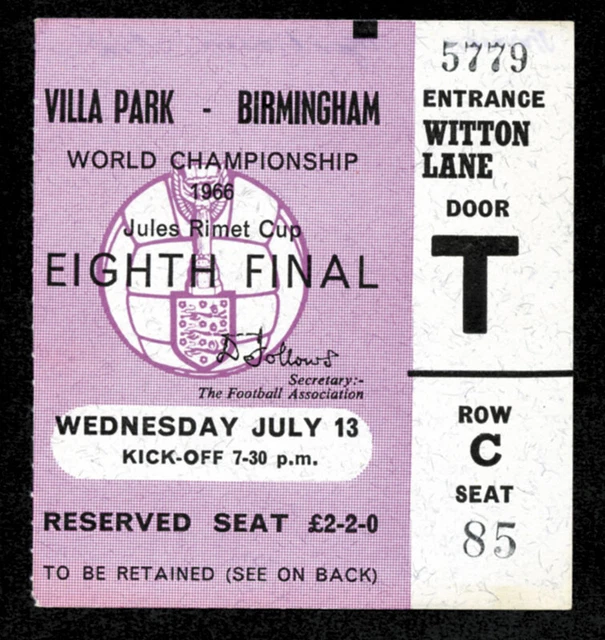 Ticket D'entrée Original Coupe Du Monde De Football - 13 Juillet 1966 - Angleterre