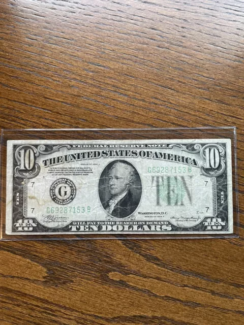 $10 1934A  Federal Reserve Note series G, ten dollar, Chicago New Holder