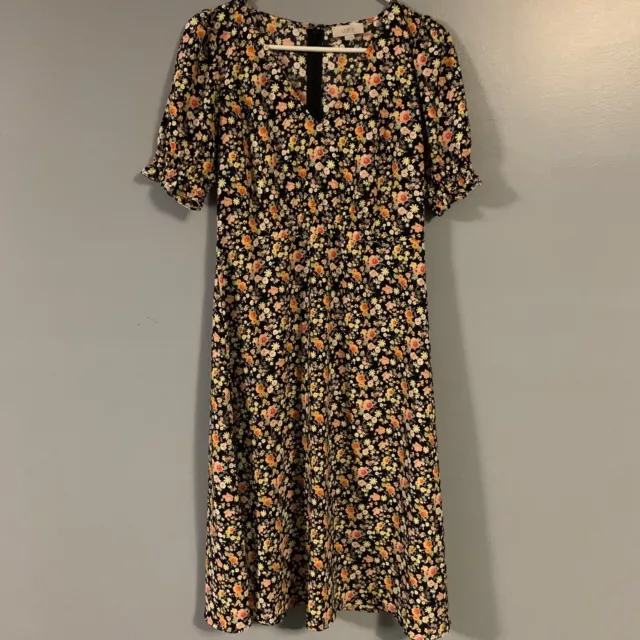 LOFT Dress Floral Shift Tiny Floral Knee Length Flowy Short Sleeve Size 0