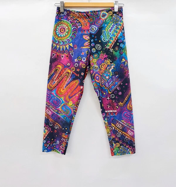 Vintage 90s Women 3/4 Short Leggings Moroccan Print Multicolour Retro Size 8 10