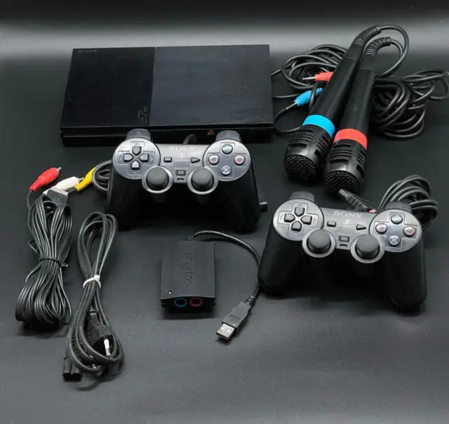 Sony PlayStation 2 Singstar Bundle Slim PS2 Konsole 2 Mikros+ 2x Or. Controller