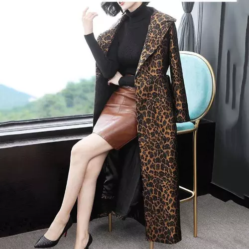 2022 Women's windbreaker leopard long sleeve coat Spring and Autumn