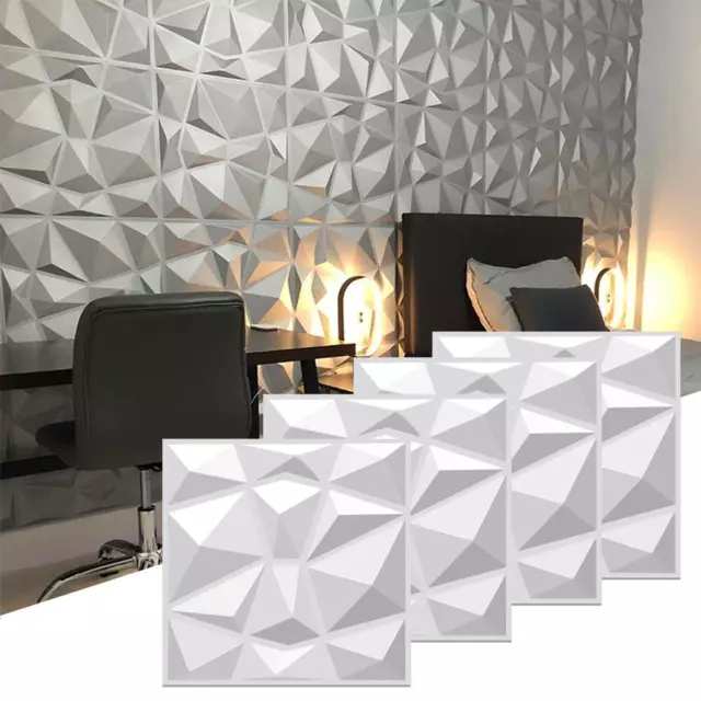 3D PVC Wall Panels Diamond Design Waterproof Wallpaper Ceiling Decor 19.7x19.7in 3