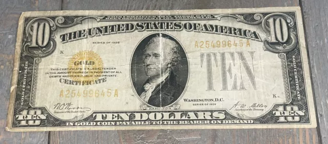 1928 $10 Gold Certificate, Wood-Mellon Signatures