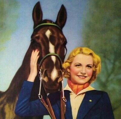 Lovely Lady Horse Art Print Vintage 1940s Lithograph Women Equestrian Artwork