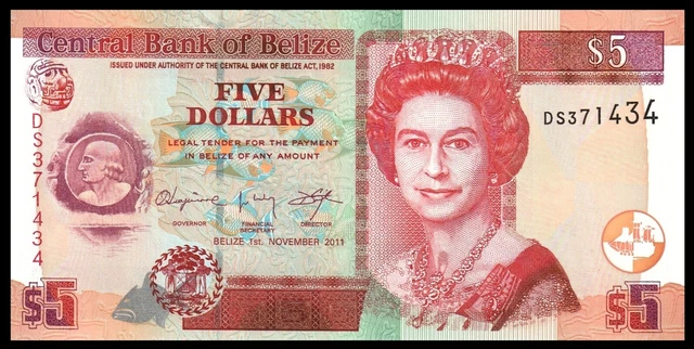 🇧🇿 Belize $ 5 Dollars 2011 P 67 e UNC * QE II ***