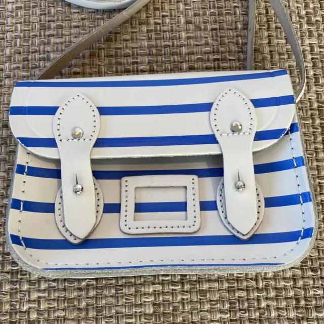 Cambridge Satchel Company Women’s Stripes Mini Leather Crossbody Bag Beige Blue