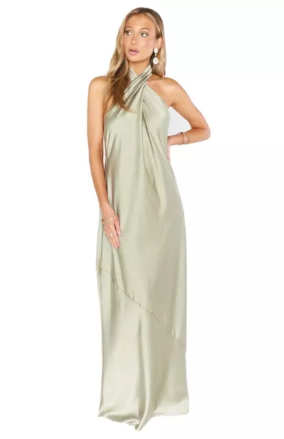 Show Me Your Mumu Silk Green Moss Luxe Jasmine Halter Bridesmaid Dress Prom