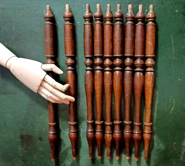 9 Wood columns Spindle set Antique French architectural salvage 18th C