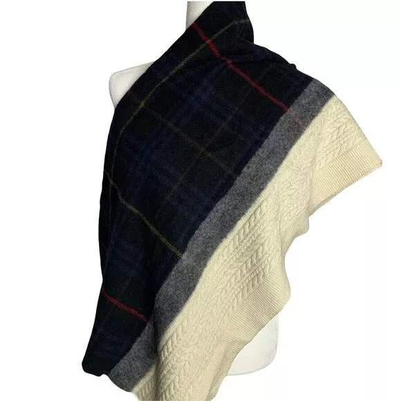 Standard Form Wool & Cashmere Tartan Plaid Cable Knit Blanket Scarf 77 x 16 in