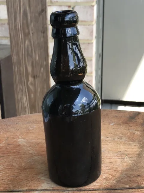 Antique unusual size glass beer bottle, no reserve