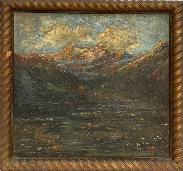 Dipinto olio su tela, XX secolo, paesaggio di montagna