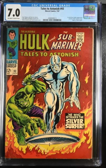 TALES TO ASTONISH  1967 #93 HULK vs SILVER SURFER  ~CGC 7.0 OW/WH pages~ Severin