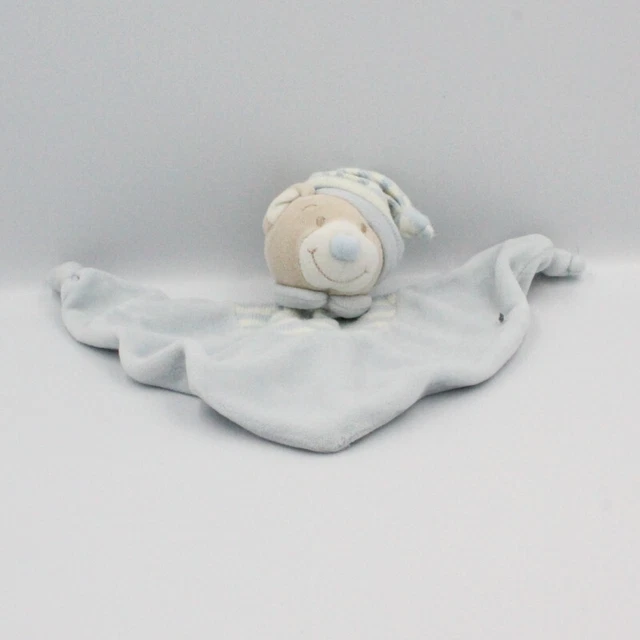 Doudou plat ours beige bleu blanc rayé JOLLYBABY - 22906