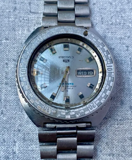 Seiko 5 Sports 6119-7173 Rally Water70mProof Vintage Watch 21 Jewels Gray Dial
