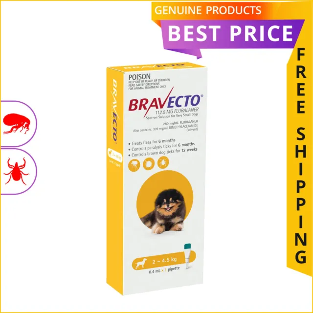 BRAVECTO Spot On Flea Tick Prevention for Dogs 1 Dose 2 to 4.5 Kg YELLOW