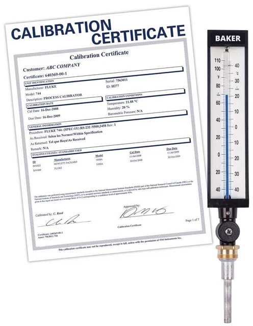 Baker 9VU35-115 Industrial Thermometer, 40 to 110&deg;F (-40 to 43&deg;C),