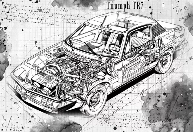 Line Tech Drawing  Triumph TR7  Cutaway Art Poster Print