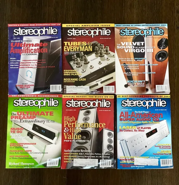 Lot of 12 issues of STEREOPHILE Magazine Full Year 2003 Volume 26