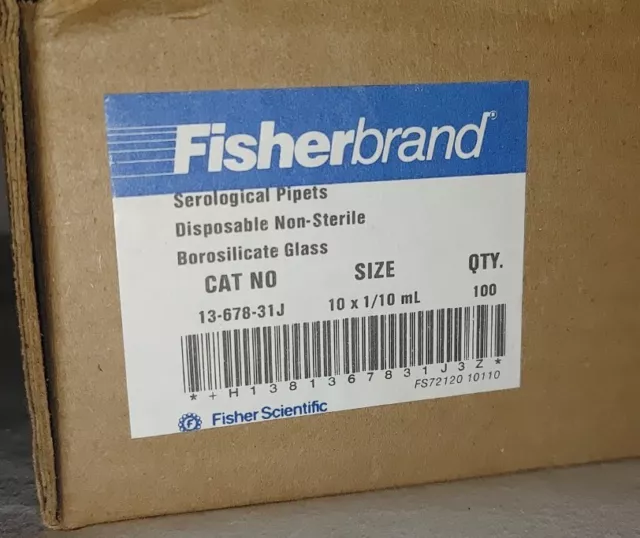 100 lot Fisherbrand Glass 10x 1/10 ml Serological Pipette Pipet 13-678-31J