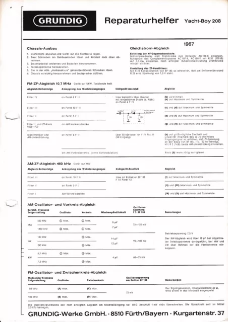 Service Manual-Anleitung für Grundig Yacht Boy 208