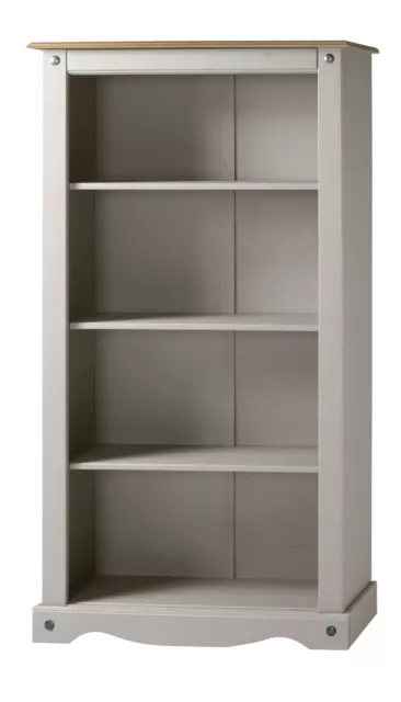 Corona Bookcase Grey Wax Medium Display Cabinet Shelving Unit Solid Pine Living